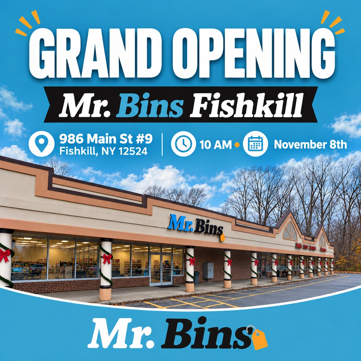 Grand Opening — Mr. Bins Fishkill — 986 Main St #9, Fishkill NY — November 8th, 10 AM